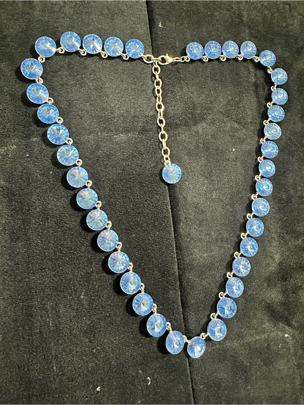 Vtg: Sky Blue Rivoli Glass Necklace - Picture 5 of 7